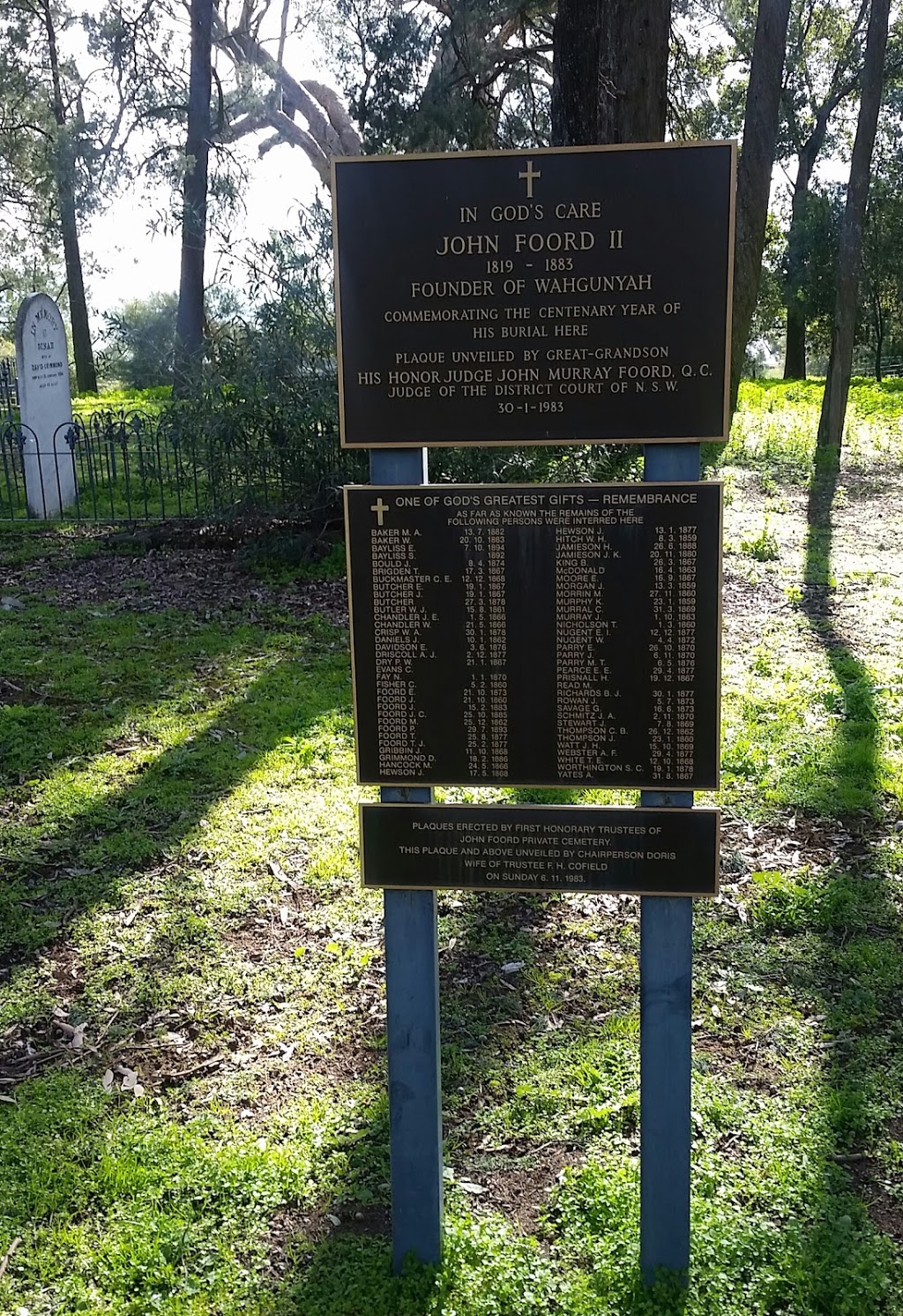 Foord Private Cemetery, Wahgunyah, Vic | cemetery | 957 Kilborn Rd, Wahgunyah VIC 3687, Australia