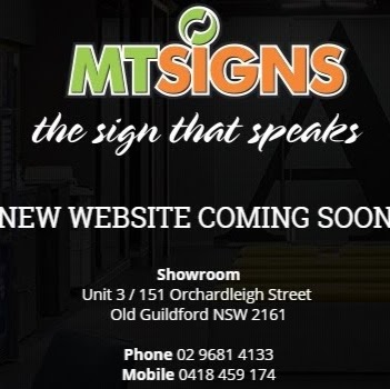 MT Signs - signages, graphic designers, banners & billboards | store | Servicing all Sydney, Parramatta, Granville, Harris Park, Rose Hill,, Lidcombe, Wentworthville, Pendle Hill, Pemulwuy, Merrylands, Guildford, Westmead, Toongabbie, Girraween, Northmead, North Rocks, Auburn, Rydalmere, Ermington, Northmead, North Rocks, Carlingford, Silverwater, Newington, Wentworth Point, 3/151 Orchardleigh St, Old Guildford NSW 2161, Australia | 0296814133 OR +61 2 9681 4133