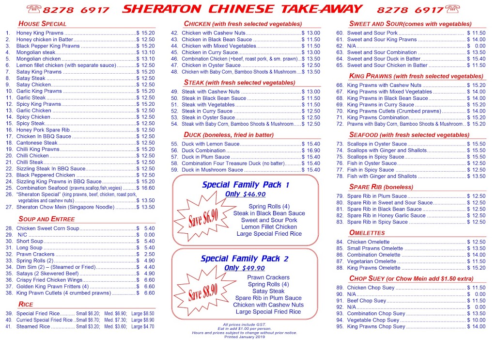 Sheraton Chinese Take Away Foods | 365 Shepherds Hill Rd, Blackwood SA 5051, Australia | Phone: (08) 8278 6917