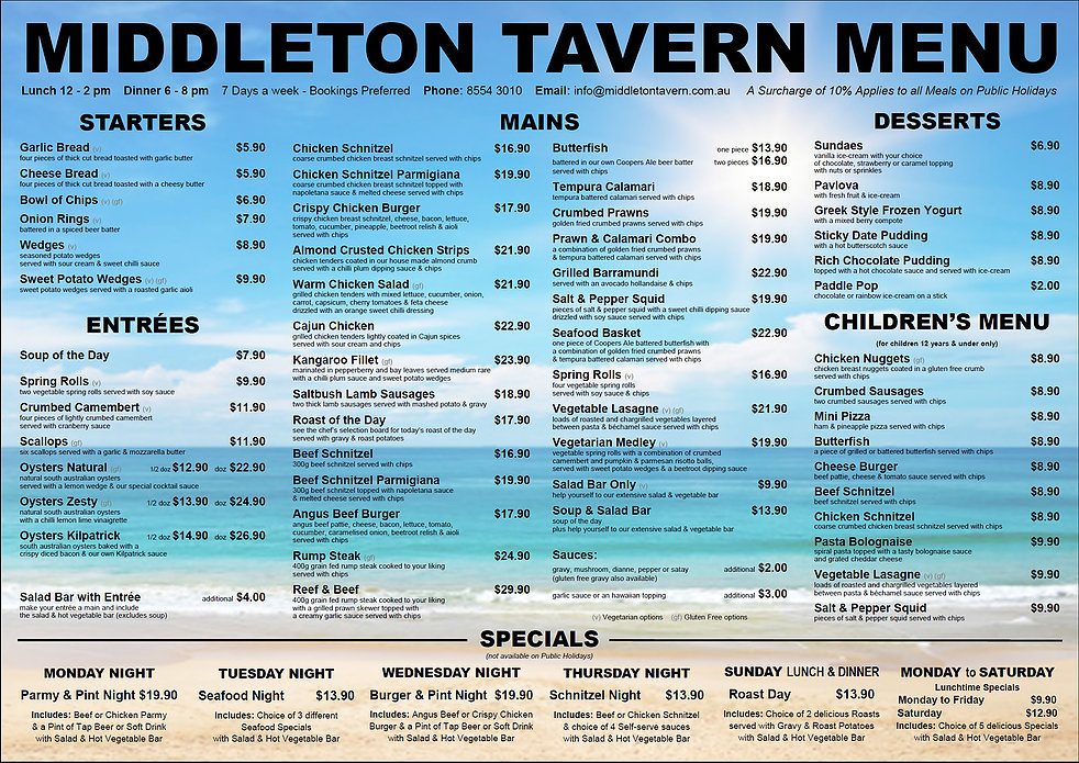 Middleton Tavern | restaurant | 37 Victor Harbor-Goolwa Rd, Middleton SA 5213, Australia | 0885543010 OR +61 8 8554 3010